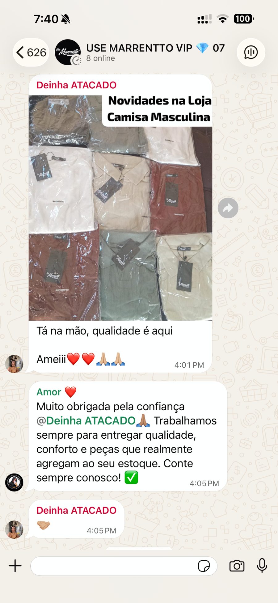 Depoimento de Deinha Atacado, cliente lojista USE MARRENTTO